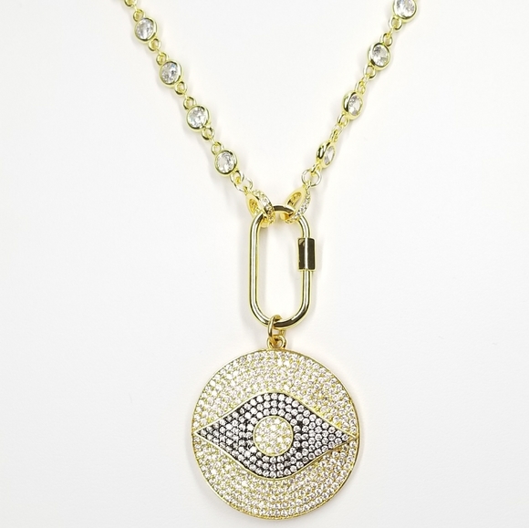 NWT Pave CZ Evil Eye 18K Gold Plated CZ Chain - Picture 6 of 9